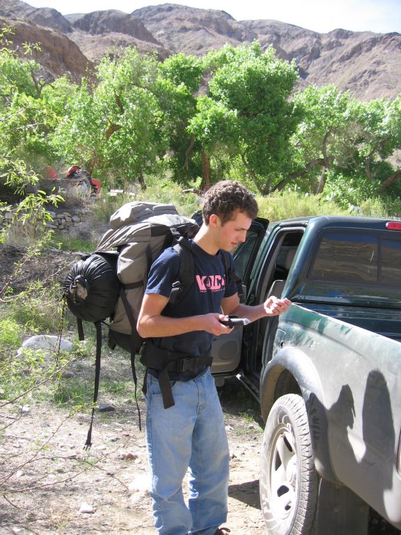 Josh making final preparations outside of Joe's truck before beginning our hike: